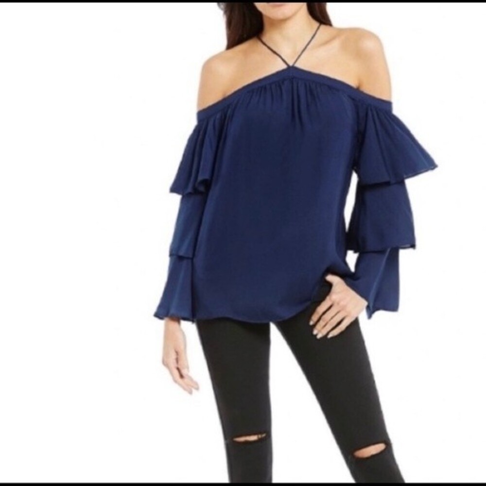 NWT Gianni Bini Andy Tiered Ruffle Sleeve Blouse Size Large